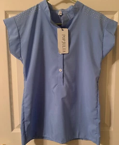 Blusa para mujer Pop Julia azul claro con gemas en el hombro nueva con etiquetas - Imagen 1 de 6