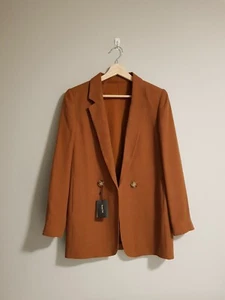 Massimo Dutti Terracota Brown Linen Blazer with Faux Closure UK12 EU40 US8 NEW - Picture 1 of 12