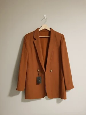 Massimo Dutti Terracota Brown Linen Blazer with Faux Closure UK12 EU40 US8 NEW - Image 1 of 4