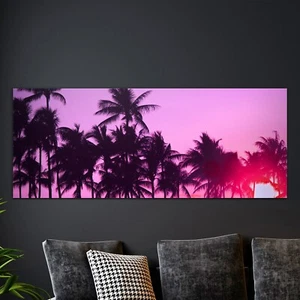 Wandbilder Glasbild Groß Kunstdruck Foto-Bild 125x50 Palmen auf rosa Hintergrund - Bild 1 von 6