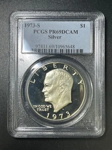 1973-S Eisenhower Silver Dollar Coin PCGS PR 69 DCAM (5648) - Picture 1 of 2