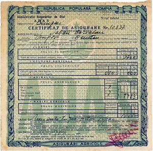 Romania, 1957, Vintage State Insurance Certificate - ADAS, RPR - Picture 1 of 2