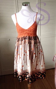 Womens Silky Dress With Crochet Multicolor Orange Size M Made In USA - Picture 1 of 7