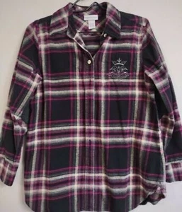 Soft Surroundings  flannel Shirt Top  elbow patch button up Women's Small  - Picture 1 of 7