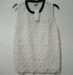 M&S PER UNA LADIES IVORY SLEEVELESS LACE TOP with BLACK TRIM SIZE 10 BNWT - Picture 1 of 4