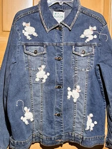 The Quacker Factory Women's Embellished Pearl Accent Poodle Jean Jacket Large126 - Picture 1 of 11