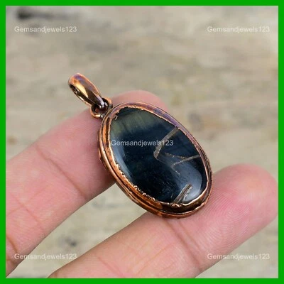 Colgante artesanal electroformado bisel pietersita natural cobre venta día mujer Foto 1 de 4