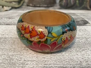 Pulsera Lucita Floral Multicolor Verde Azulado Tapiz Super Grueso De Colección - Imagen 1 de 7