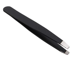 Black Eyebrow Stainless Steel Tweezers Slanted Tip Hair Beauty Tool UK STOCK - Picture 1 of 3