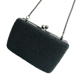 Talbots Black Beaded Evening Bag Clutch Kisslock Box Purse Shoulder Chain NWT - Picture 1 of 7