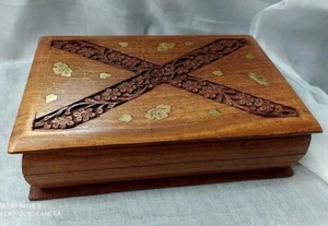 Vintage Schmuckkästchen mit Intarsien aus Holz nahöstlich, Intarsien mit Messing Kupfer - Bild 1 von 7