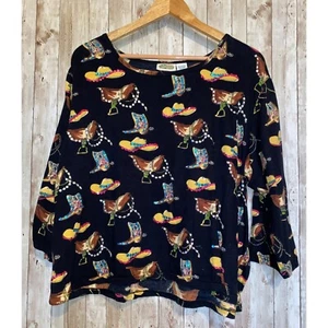 Vintage Collections Etc. Western Tee T-Shirt Top Sequin Cowboy Boots Saddle XXL - Picture 1 of 9