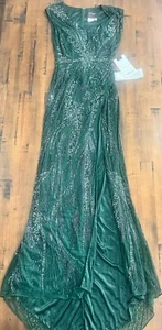 Mac Duggal NWT $598 Authentic 5227 Bottle Green V neck cap sleeve beaded high 4 - Picture 1 of 8