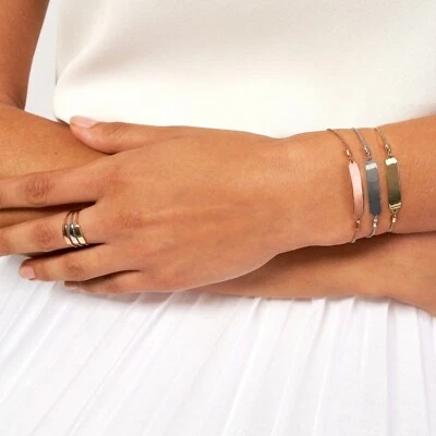 Hexagon ID Bar Bracelet Real 14K Solid Gold Adjustable Wheat Chain Bolo Bracelet - Image 1 of 3