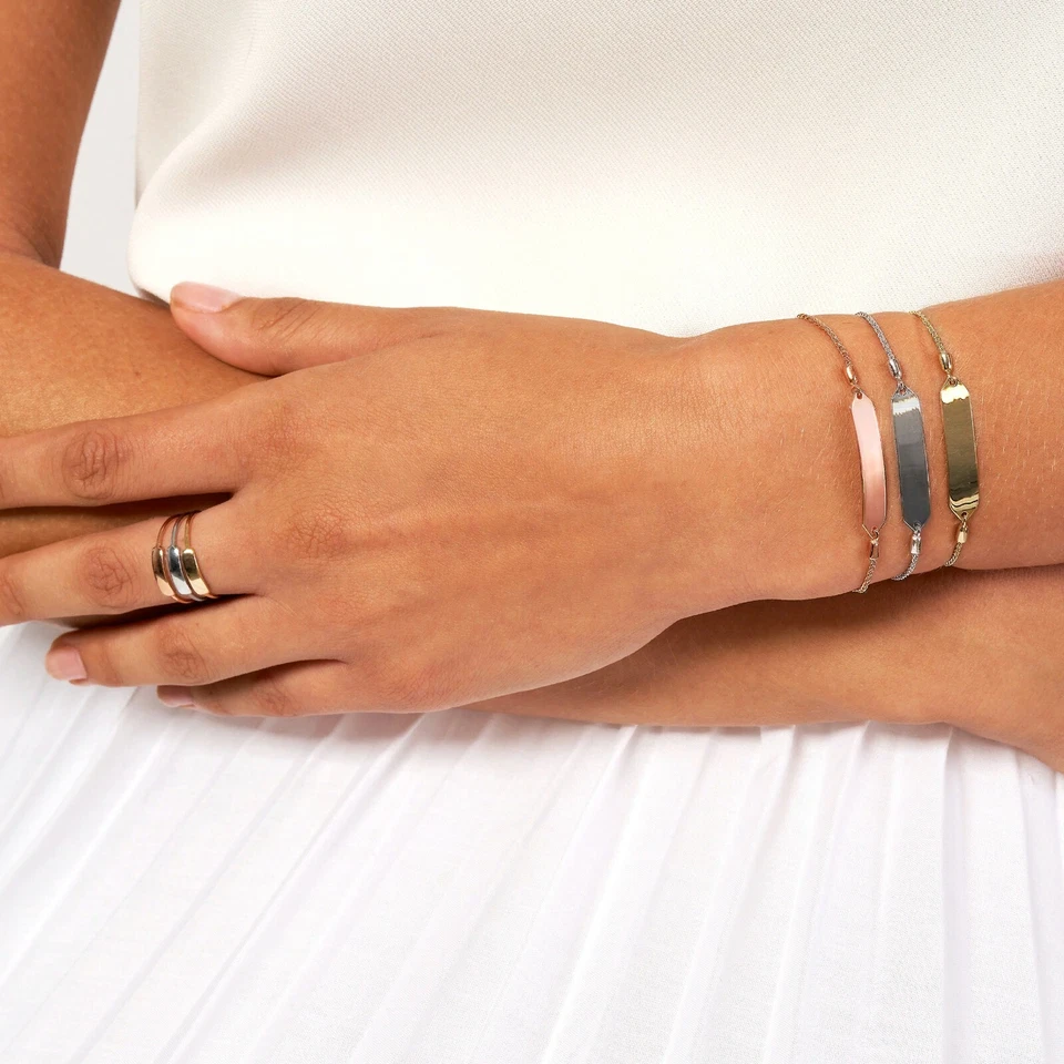 Hexagon ID Bar Bracelet Real 14K Solid Gold Adjustable Wheat Chain Bolo Bracelet - Image 1 of 3