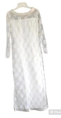 Unbranded 1967 Lace & Satin Wedding Dress,  Mantilla Veil 97" , Long Gloves - Image 1 of 4