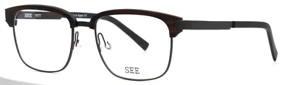 SEE 7977 C4800 Wood Grain/Dark Brown Mens Square Eyeglasses 54-18-145 B:40 - Image 1 of 4