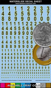 Decalcomanie Waterscivolo Arial Contorno Stretto Numeri Foglio - Foto 1 di 4
