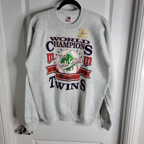 Vintage MLB 1991 World Champion Minnesota Twins Sweater Gray Size XL Made in USA Cover