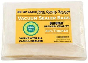 150 Vakuumversiegelungsbeutel: 50 Pint (6"" x 10""), Quart (8"" x 12""), Gallone aus der Luft - Bild 1 von 9