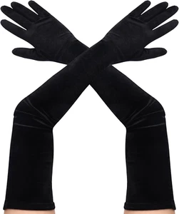 Samt Handschuhe Schwarz Lange Damen Formelle Oper 1920er Jahre Samt Handschuhe H - Bild 1 von 8