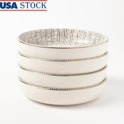 Juego de 4 cuencos bajos de gres diseño elegante duradero ensalada pasta sopa servir nuevo Foto 1 de 4