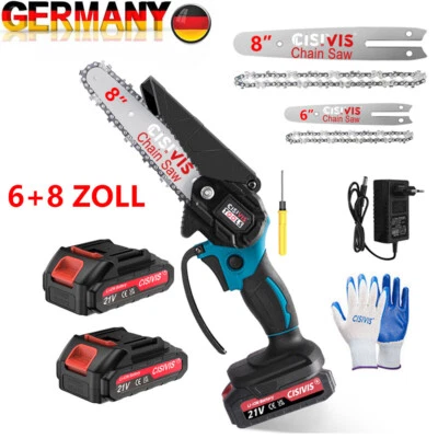 CISIVIS 6+8 Zoll Akku Kettensäge Mini Elektro Kettensägen Handkettensäge Mit 2 Akku 21V