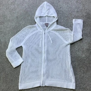 Chaqueta con Capucha Chicos Fishnet Malla Cremallera Completa Para Mujer 1 (M) Blanco Playa Encubrimiento - Imagen 1 de 10