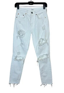 GRLFRND White High Rise Skinny Jeans Size 24 Karolina Distressed Raw Hem Denim - Picture 1 of 12
