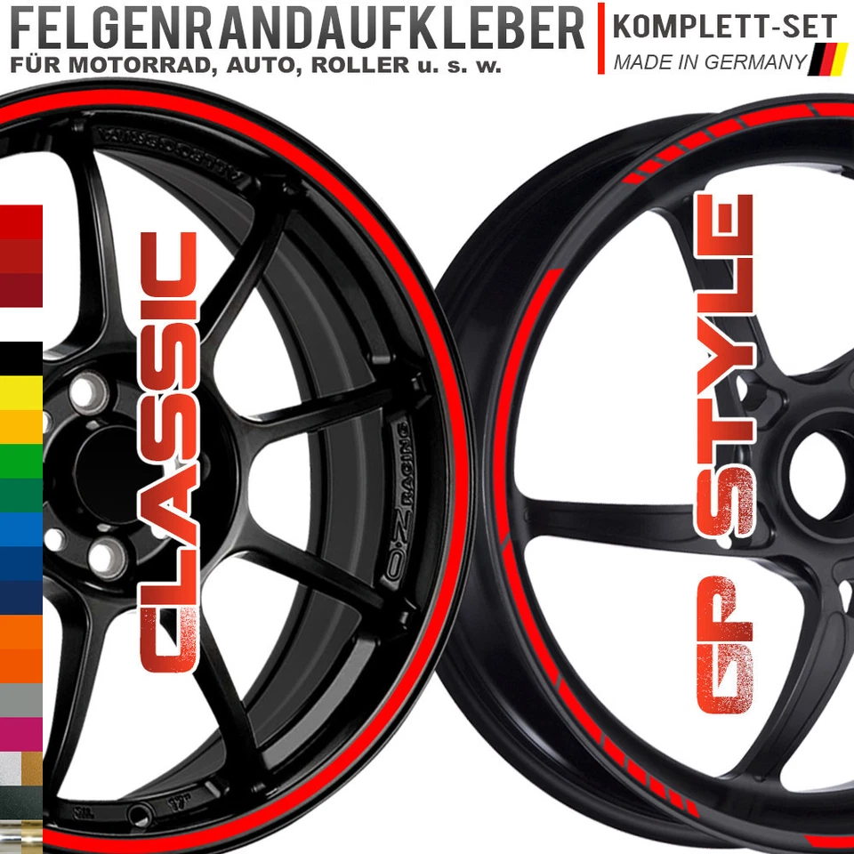 NEW! Felgenrandaufkleber Classic & GP Design STYLE Auto Motorrad Aufkleber