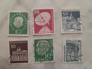 Seis estampillas alemanas de Deutsche Bundespost todas usadas sin clasificar sin certificación - Imagen 1 de 5