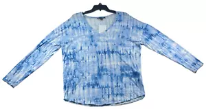 International Concepts Blouse Womens size Medium Blue Tie Dye Dolman Slv Vneck - Picture 1 of 6