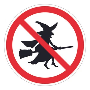 Zabawna naklejka znak zakazu "Halloween - bez czarownic" znak folia | Ø5-30cm - Zdjęcie 1 z 1