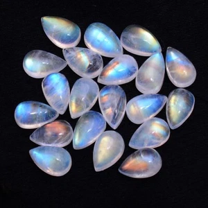 20 Pcs Natural Rainbow Moonstone Top Grade 7mm*4mm Pear Cabochon Gemstones Lot - Picture 1 of 6