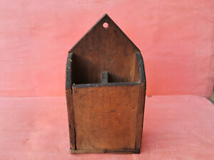 ANTIQUE PRIMITIVE OLD WOODEN  WALL HANGING KITCHEN SPOON BOX  19th