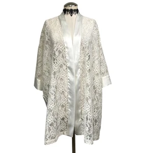 Vintage Y2K 90s Victorias Secret Gold Tag White Satin Lace Elegant Romantic Robe - Picture 1 of 14