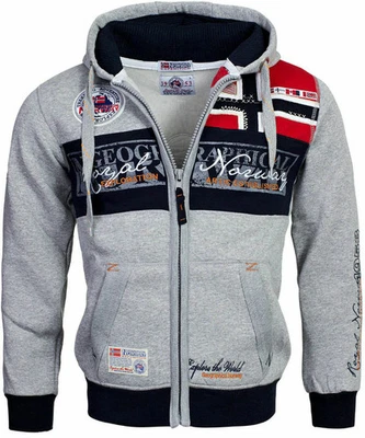 Felpa Con Cappuccio Geographical Norway Flyer Uomo Misto Cotone Grigio Chiaro Foto 1 de 4