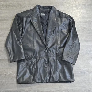 VINTAGE 80s Gino di Giorgio Comint Black Leather Jacket Mid Coat Women Sz Medium - Picture 1 of 23