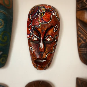 Vintage Australian Aboriginal Hand Painted Wooden Tribal Mask Dot Art - Picture 1 of 4