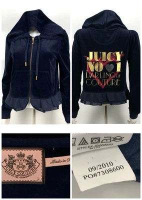 Y2K Juicy Couture Velour Hoodie Track Jacket Full Zip Size Large Velvet Hooded - Image 1 of 4