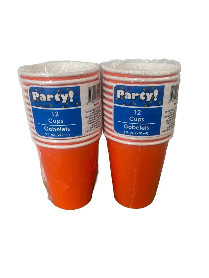 24 Orange Disposable Paper Cups Graduation Theme Party Colors Holds 9 oz - Image 1 of 1