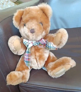 John Lewis Tan Teddy Bear with Plaid Ribbon - Soft Plush Stuffed Animal Toy - Picture 1 of 6