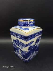 Barattolo da tè quadrato vintage Ringtons ceramica da pittura blu e bianco - Inghilterra, - Foto 1 di 7