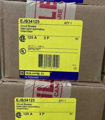 NEW Factory Sealed Sq D EJB34125, 3POLE, 125AMP 480V Circuit Breaker, 65 KAIC - Image 1 of 3