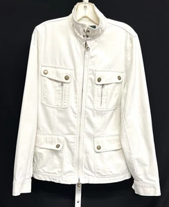 LRL Ralph Lauren Coat Sz L Ivory Barn Jacket 80s Women’s Jean Denim W/Pockets - Picture 1 of 9