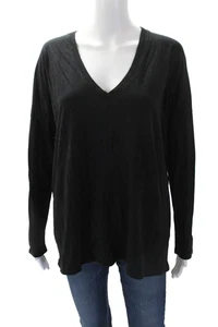 Lilla P Womens Cotton Long Sleeved V-Neck Casual Top Solid Black Size L - Picture 1 of 6