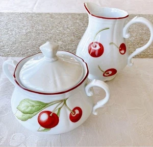 Richard Ginori Antico Kirsche Milchkännchen und Zuckerdose weiß rot Kirsche Porzellan - Bild 1 von 7