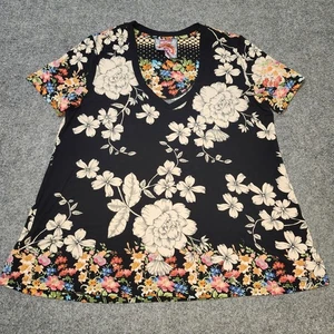 Camicia Johnny Was donna media nera floreale The Janie Favorite Swing Tee - Foto 1 di 14