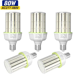 5 Pack 80W LED Corn Light 277-480V Warehouse Industrial COB Bulbs E39 Mogul Base - Picture 1 of 10