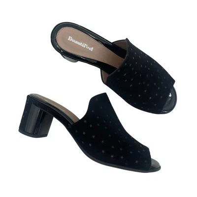 BEAUTIFEEL Shoes Size 37 (US 6.5) Heeled Mules Slip On Leather Suede Stars Black - Image 1 of 4